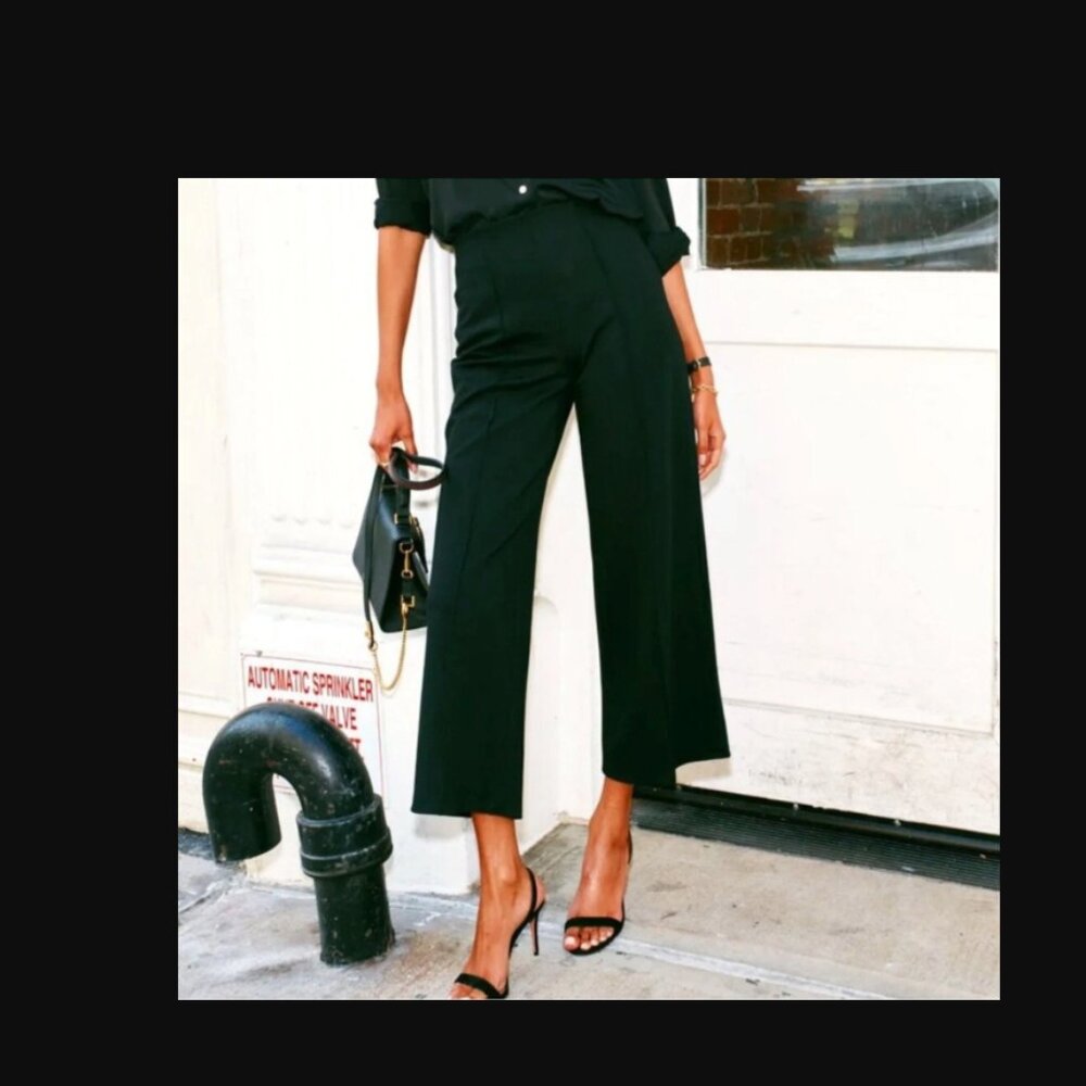 Spanx  Perfect Fit Ponte Cropped Wide Leg Pant - Classic Black - Small